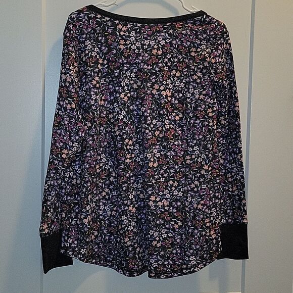 Terry & Sky Women’s Plus Size Long Sleeve Henley Thermal Waffle Tee 1x Floral - Picture 8 of 9